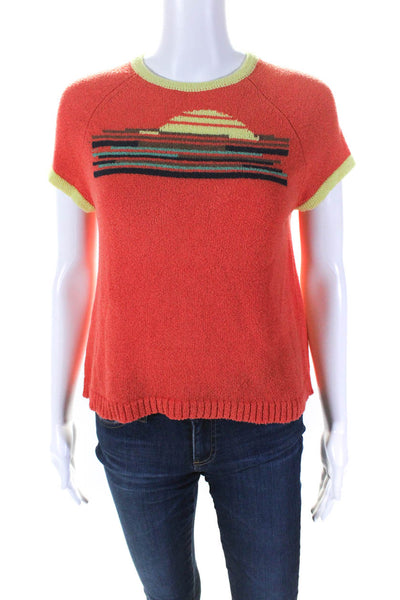 Minnie Rose Womens Silk Blend Crew Neck Short Sleeve Knit Top Orange Size L
