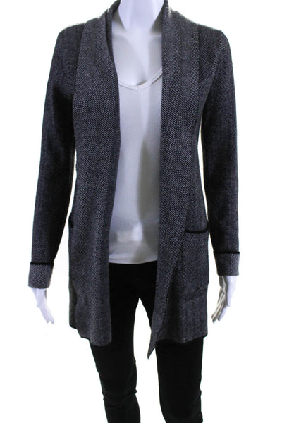 Christian Siriano Womens Gray Herringbone Cowl Neck Cardigan Sweater Top Size XS