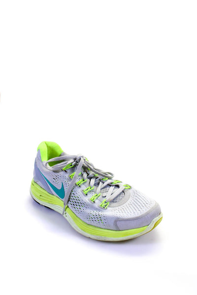 Nike Womens LunarGlide 4 Mesh Running Sneakers Gray Neon Yellow Blue Size 10
