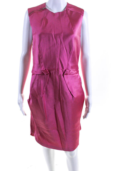 Hanii Y Womens Satin Crew Neck Sleeveless Sheath Dress With Pockets Pink IT 46