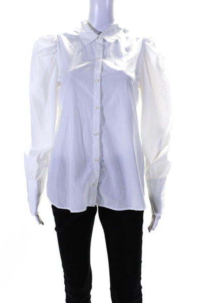 Birds of Paradis Womens Cotton Long Sleeve Button Up Blouse Top White Size M
