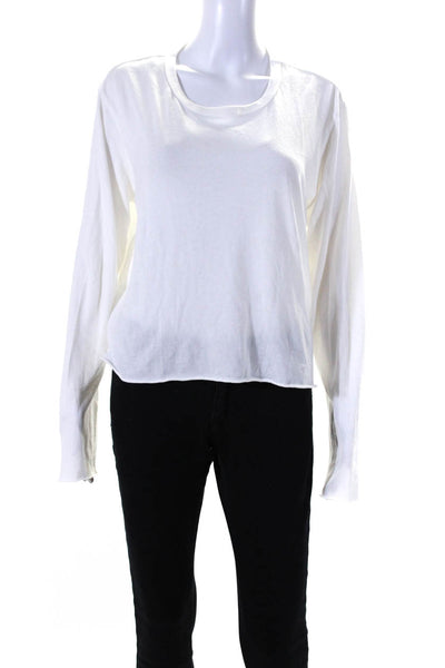 The Great Womens Long Sleeve Scoop Neck Tee Shirt Bone White Cotton Size 1