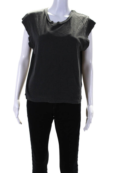 The Great Womens Cap Sleeve Crew Neck Tee Shirt Gray Cotton Size 3