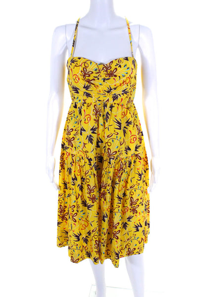 ALC Womens Abstract Print Strappy Open Back A Line Dress Yellow Size 4