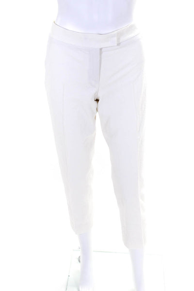 Akris Punto Womens Mid Rise Seersucker Slim Leg Crop Pants White Size 8
