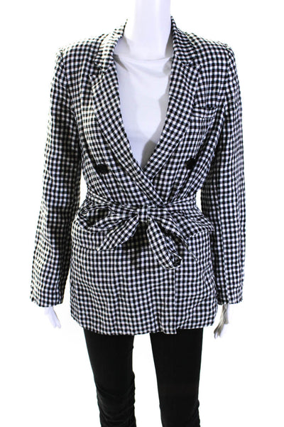 Reformation Womens Check Print Double Breasted Blazer Jacket White Black Size S