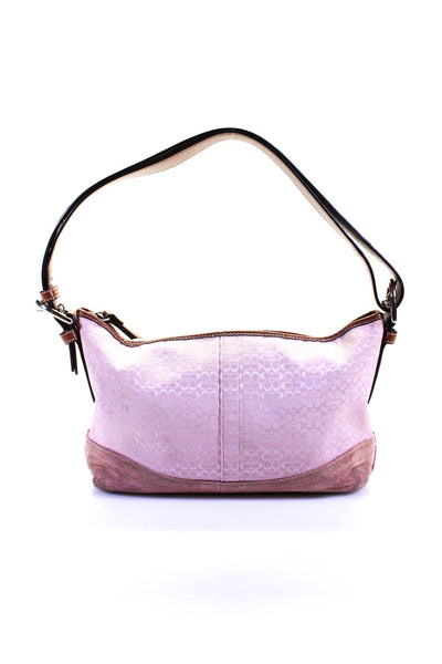 Coach Womens Pink Printed Suede Bottom Zip Hobo Shoulder Bag Handbag