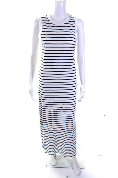 Stateside Womens White Cotton Striped Crew Neck Sleeveless Maxi Dress Size XS