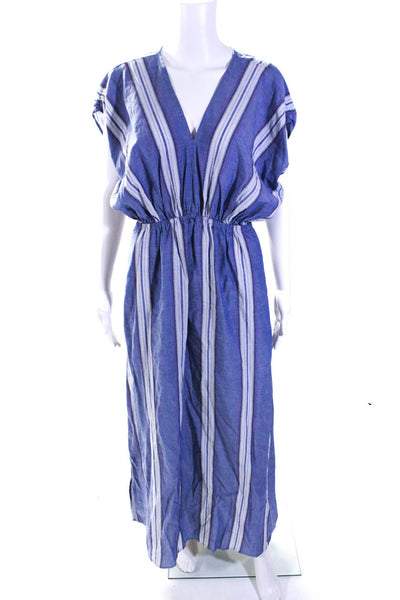 J. Mclaughlin Womens Blue Cotton Printed V-Neck Short Sleeve Shift Dress Size XS