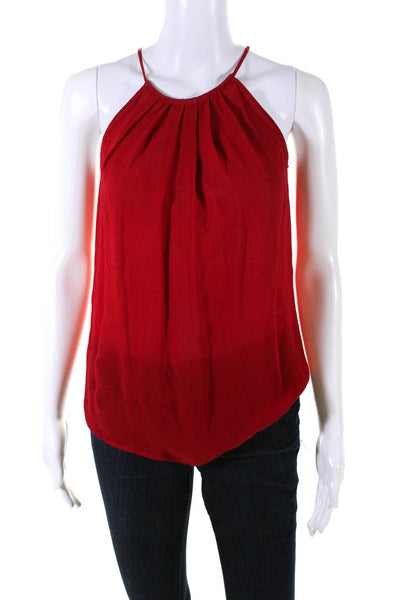 Joie Womens Sleeveless Scoop Neck Silk Draped Top Blouse Red Size Extra Small