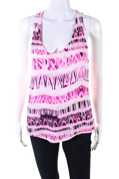 Parker Womens Sleeveless Strappy Back Abstract Silk Top White Pink Size XS