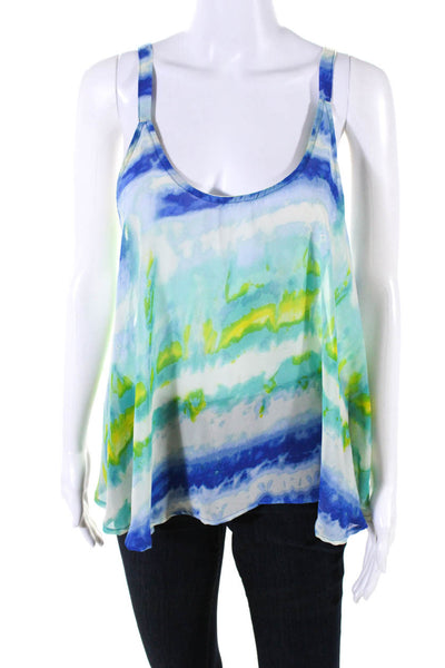 Show Me Your Mumu Womens Scoop Neck Abstract Top Teal Blue White Size Medium