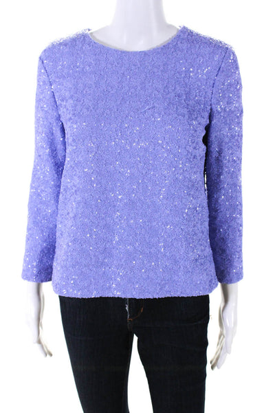 Whistles Womens Sequined Long Sleeves Crew Neck Blouse Lilac Purple Size 4