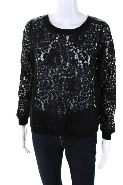 Joie Womens Lace Long Sleeves Crew Neck Sweatshirt Black Size Small