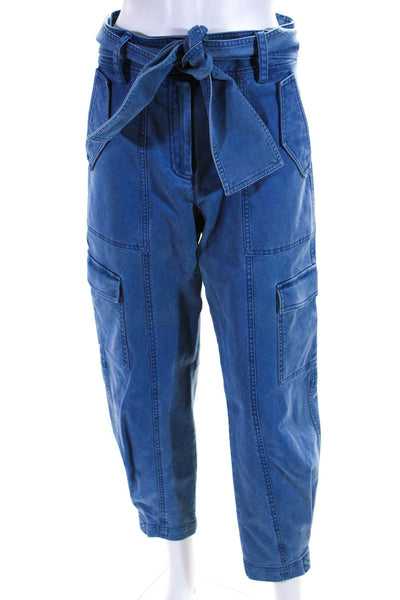 10 Crosby Derek Lam Womens Mid Rise Belted Tapered Cargo Denim Pants Blue Size 6
