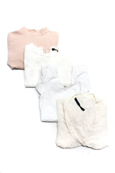 Zara Women's Round Neck Long Sleeves Ruffle Cropped Blouse Pink Size S Lot 4