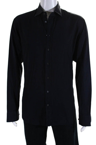 Armani Collezioni Men's Collared Long Sleeves Button Down Shirt Blue Size L