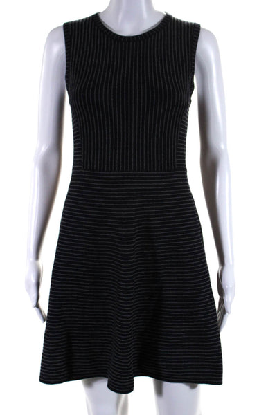 Theory Womens Wool Striped Sleeveless Knit A Line Dress Navy Size S