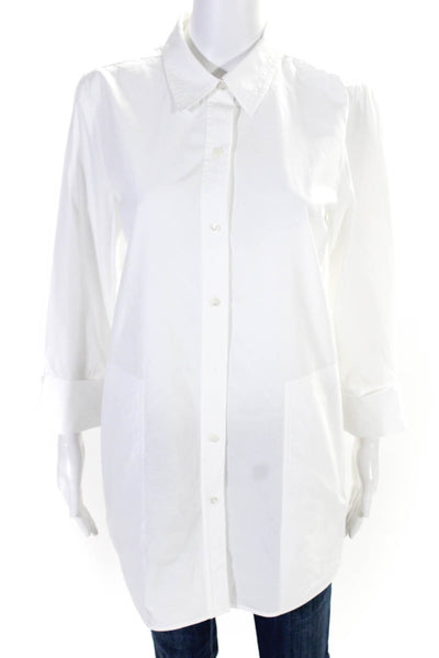 Lafayette 148 New York Womens Collared Button Tunic Blouse Top White Size M