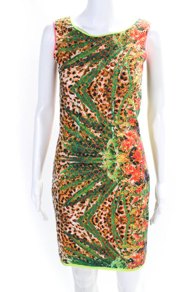 Elie Tahari Womens Floral Print Round Neck Sleeveless Zip Up Dress Beige Size 0