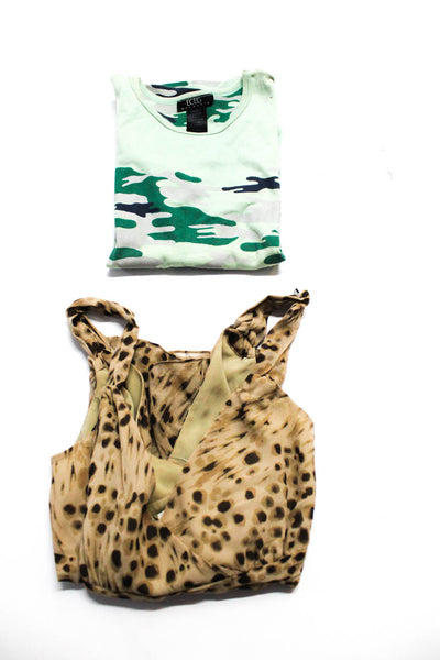 BCBGMAXAZRIA Womens Crewneck Short Sleeves Basic T-Shirt Camouflage Size M Lot 2