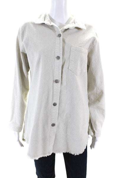 Elan Womens Cotton Corduroy Long Sleeve Button Down Overshirt White Size M