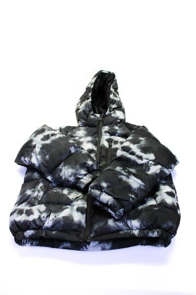 Zara Childrens Girls Cloudy Marbled Print Hooded Puffer Coat Black Gray Sz 11-12