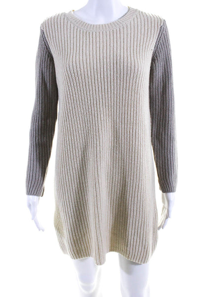 BCBG Max Azria Womens Color Block Mini Sweater Dress Ivory Taupe Size XS