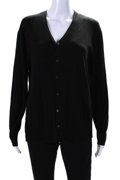 Pas De Calais Womens Button Front V Neck Cardigan Sweater Black Cotton FR 36
