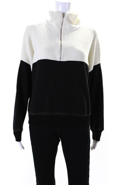 The Great Womens Half Front Zip Mock Neck Sweater White Black Cotton Size 1