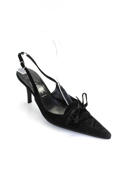Casadei Womens Suede Bow Accent Pointed Toe Slingback Heels Black Size 6US