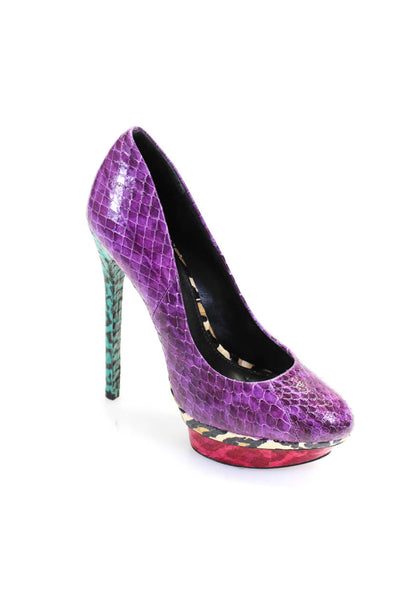 B Brian Atwood Womens Leather Snakeskin Print Stiletto Pumps Multicolor Size 6.5