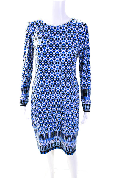 Donna Morgan Womens Back Zip 3/4 Sleeve Abstract Sheath Dress Blue Size 6