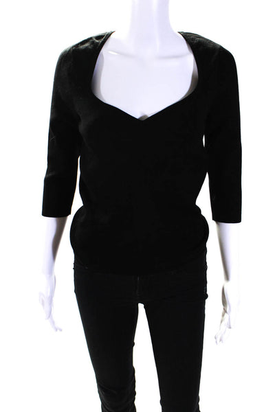 Maeve Anthropologie Womens 3/4 Sleeve V Neck Ribbed Sweatshirt Black Size Medium