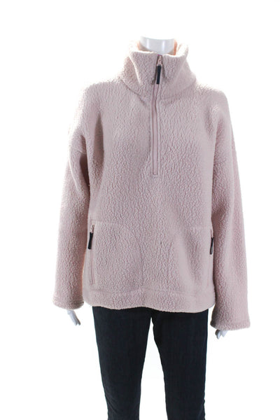 J Crew Womens Fleece Mock Neck 1/2 Zip Up Pullover Sweater Light Pink Size M