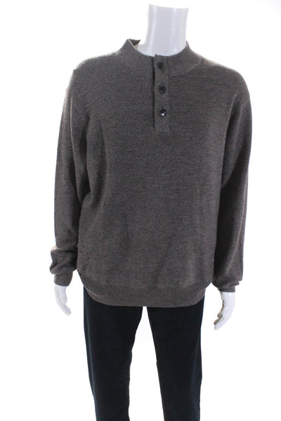Peter Millar Mens Knit Wool 1/2 Button Up Long Sleeve Sweater Top Brown Size L