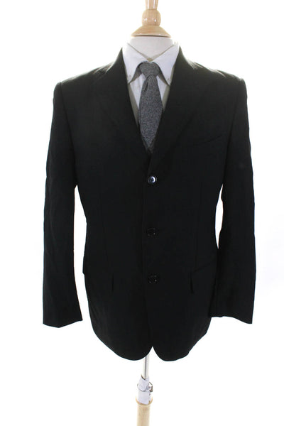 Oscar de la Renta Mens Wool Striped Print Button Collar Blazer Black Size EUR38S