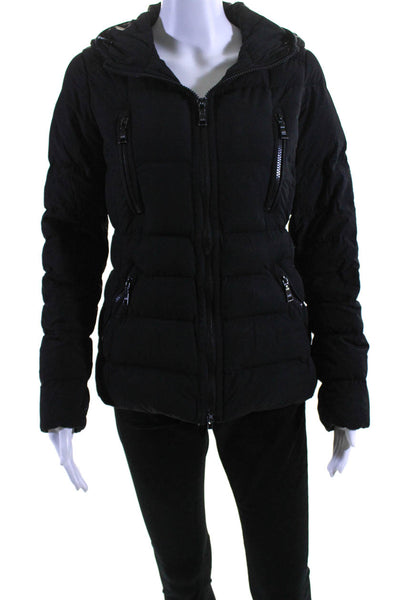 Add Down Womens Down Filled Hooded Zip Pocket Puffer Coat Black Size 4