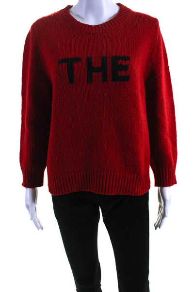 Marc Jacobs Womens The Sweater Crew Neck 3/4 Sleeve Pullover Red Black Size XL