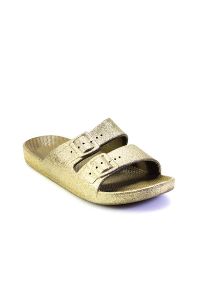 Freedom Moses Womens Metallic Double Strap Slide On Sandals Gold Size 37 7