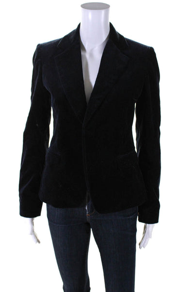 Tahari Womens Black Velour Cotton One Button Long Sleeve Blazer Jacket Size 4
