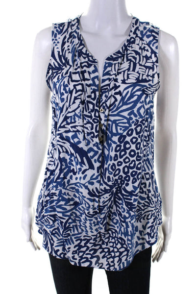 Lilly Pulitzer Womens Blue/White Printed V-Neck Sleeveless Blouse Top Size M