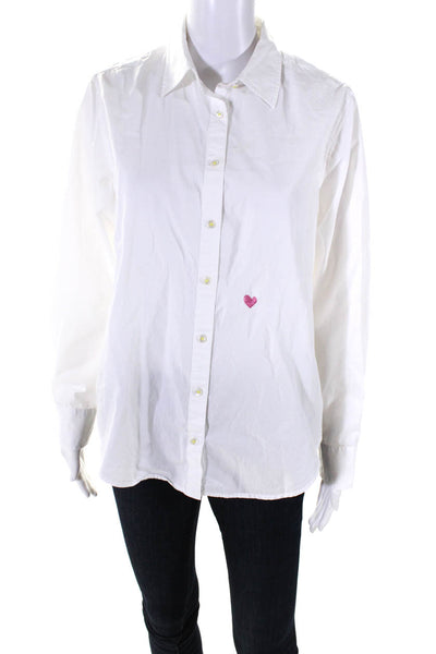 Kerri Rosenthal Womens Heart Printed Collared Button Up Blouse Top White Size S