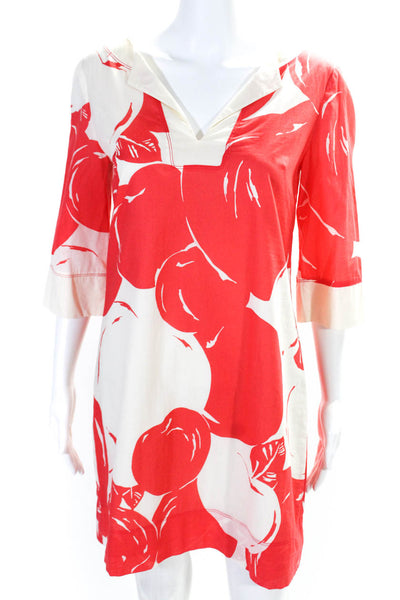 J Crew Womens Long Sleeves Knee Length Shirt Dress White Red Cotton Size 4