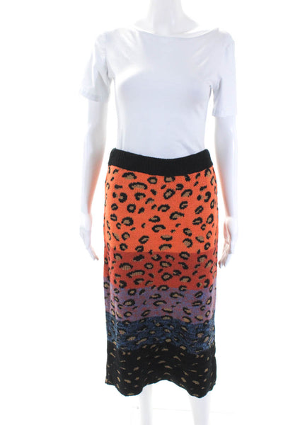 Hem & Thread Womens Animal Print Colorblock Knitted Midi Skirt Orange Size L