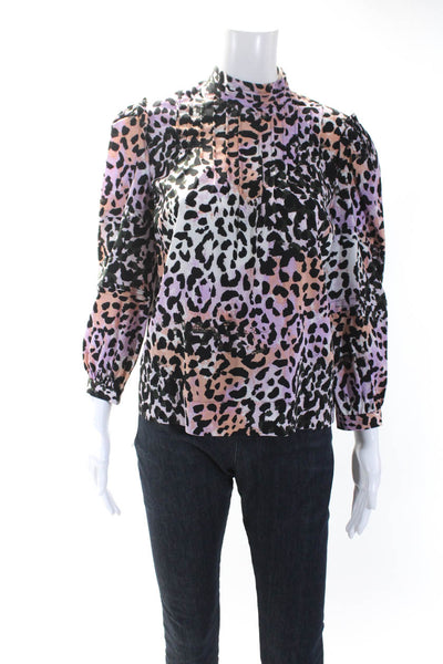 Veronica Beard Womens Silk Animal Print Long Sleeve Blouse Top Purple Size 0