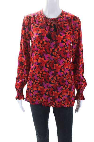10 Crosby Derek Lam Womens Floral Long Sleeve Pullover Blouse Top Orange Size 0