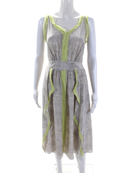 Rebecca Taylor Womens Silk Animal Print Sleeveless Maxi Dress Beige Size 2