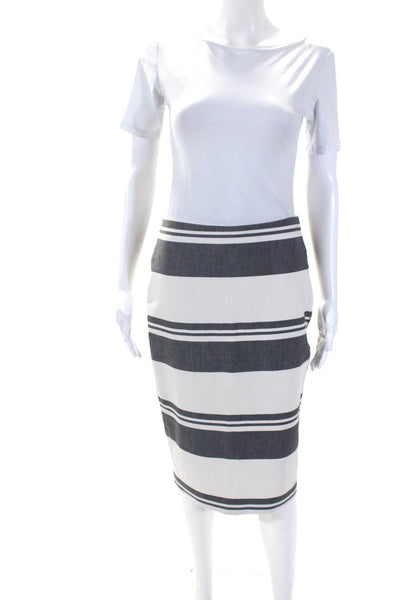 Elizabeth and James Womens Zip Closure A-Line Midi Skirt Gray White Stripe Size