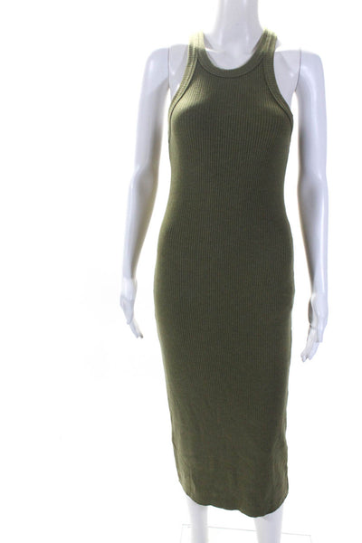 WSLY Women's Scoop Neck Sleeveless Ribbed Bodycon Midi Dress Green Size M